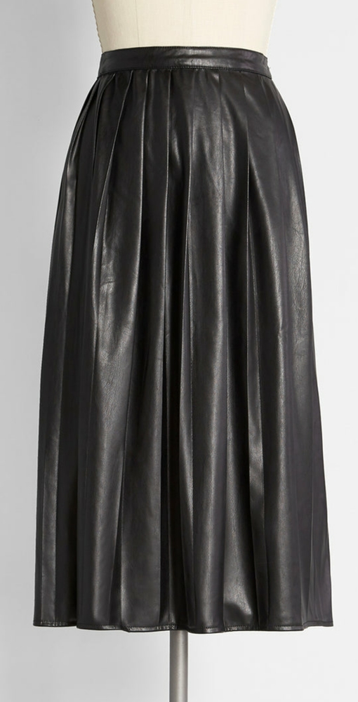 Modcloth Sleek Pleats Vegan Leather Midi Skirt